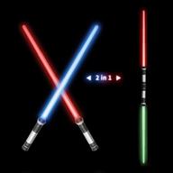 🌌 opasdh laser sword light up saber - telescopic extendable and collapsible, dual saber with 7 led colors and sound effects - motion sensitive - perfect stocking idea and xmas gift for galaxy war fighters - pack of 2 logo