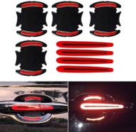 🚗 car door cup handle scratch protection sticker - 3d carbon fiber universal auto guard film with reflective strips (red, 8pcs) logo