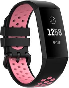 img 4 attached to 🌸 Стильные и комфортные сменные ремешки для Fitbit Charge 4 3 SE - женские силиконовые браслеты (маленький размер, черный/розовый) - YHC ремешки для спортивных часов