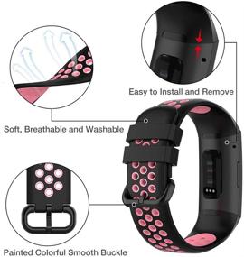 img 2 attached to 🌸 Стильные и комфортные сменные ремешки для Fitbit Charge 4 3 SE - женские силиконовые браслеты (маленький размер, черный/розовый) - YHC ремешки для спортивных часов