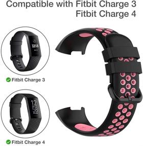 img 3 attached to 🌸 Стильные и комфортные сменные ремешки для Fitbit Charge 4 3 SE - женские силиконовые браслеты (маленький размер, черный/розовый) - YHC ремешки для спортивных часов