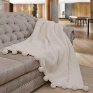 🛋️ ivory white sherpa throw blanket with pom poms - 50x60 - fuzzy, fluffy, plush, soft, cozy, warm - ideal for bed, sofa, couches logo