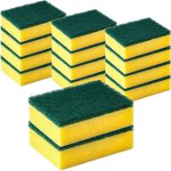 🧽 decorrack 14-pack kitchen and bathroom cleaning scrub sponges - dual-sided, absorbent and abrasive dish pads for dishes, car wash, heavy duty - green yellow logo