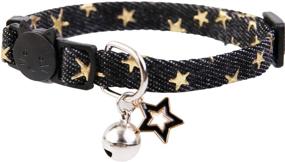 img 4 attached to 🐾 Black Breakaway Cat Collar with Star Charm Studs & Bell - Small Dog and Puppy Collars