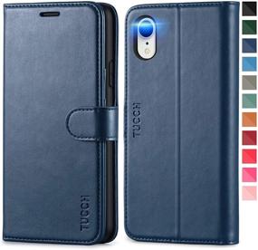 img 4 attached to TUCCH iPhone XR Case - Dark Blue PU Leather Wallet Flip Cover with Card 📱 Slot, Stand Holder, RFID Blocking, Wireless Charging, TPU Protective Shell - Compatible with iPhone XR 6.1