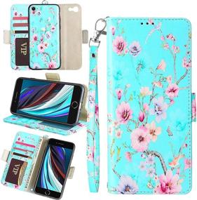 img 3 attached to 📱 Lamcase iPhone SE 2020 Case, iPhone 8 Case, iPhone 7 Wallet Case - Detachable Magnetic PU Leather TPU Shockproof Flip Folio Cover with Card Holder Slots, Wrist Strap - Teal Flower Design - Compatible with iPhone 7/8/SE 2nd Generation