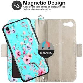 img 1 attached to 📱 Lamcase iPhone SE 2020 Case, iPhone 8 Case, iPhone 7 Wallet Case - Detachable Magnetic PU Leather TPU Shockproof Flip Folio Cover with Card Holder Slots, Wrist Strap - Teal Flower Design - Compatible with iPhone 7/8/SE 2nd Generation