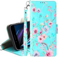 📱 lamcase iphone se 2020 case, iphone 8 case, iphone 7 wallet case - detachable magnetic pu leather tpu shockproof flip folio cover with card holder slots, wrist strap - teal flower design - compatible with iphone 7/8/se 2nd generation logo