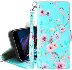 img 4 attached to 📱 Lamcase iPhone SE 2020 Case, iPhone 8 Case, iPhone 7 Wallet Case - Detachable Magnetic PU Leather TPU Shockproof Flip Folio Cover with Card Holder Slots, Wrist Strap - Teal Flower Design - Compatible with iPhone 7/8/SE 2nd Generation