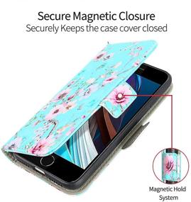 img 2 attached to 📱 Lamcase iPhone SE 2020 Case, iPhone 8 Case, iPhone 7 Wallet Case - Detachable Magnetic PU Leather TPU Shockproof Flip Folio Cover with Card Holder Slots, Wrist Strap - Teal Flower Design - Compatible with iPhone 7/8/SE 2nd Generation
