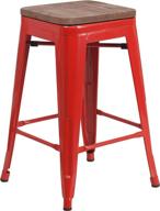 🪑 stylish taylor + logan 24 inch high metal counter stool with red wood seat логотип