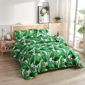 img 3 attached to 🌿 3Pcs Summer Tropical Rainforest Quilt Set: Full/Queen Size Lightweight Green Leaves Bedding