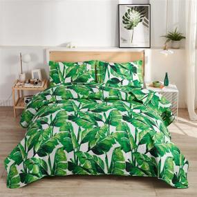 img 4 attached to 🌿 3Pcs Summer Tropical Rainforest Quilt Set: Full/Queen Size Lightweight Green Leaves Bedding