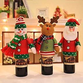 img 3 attached to Set of 3 Christmas Wine Bottle Covers - 3D Sweater Design with Santa, Reindeer, and Snowman - Xmas Home Party Decoration for Family - 9.8 inch