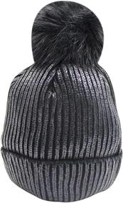 img 3 attached to 🧣 Soft and Warm Metallic Knitted Beanie with Pom Pom for Women and Girls, Ideal Winter Skull Cap