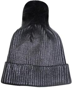 img 4 attached to 🧣 Soft and Warm Metallic Knitted Beanie with Pom Pom for Women and Girls, Ideal Winter Skull Cap