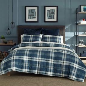 img 1 attached to 🛏️ Nautica Home Crossview Collection - Ultra Soft & Cozy Microsuede Reversible Plaid Quilted Comforter with Matching Shams - 3-Piece Queen Bedding Set in Navy