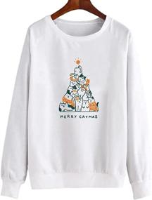 img 2 attached to 🎄 Merry Catmas Sweatshirt: Women's Long Sleeve, Cute Cat Printed Christmas Tops – A Perfect Blend of Style and Christmas Cheer!