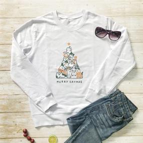 img 1 attached to 🎄 Merry Catmas Sweatshirt: Women's Long Sleeve, Cute Cat Printed Christmas Tops – A Perfect Blend of Style and Christmas Cheer!