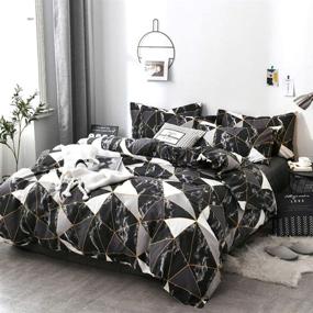 img 2 attached to Geometric Black Comforter Set - Queen Size | Black Marble Bedding | Lightweight Black and White Plaid Cotton | Gold Lines Decor | Perfect Bedding for Women and Men