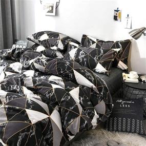 img 3 attached to Geometric Black Comforter Set - Queen Size | Black Marble Bedding | Lightweight Black and White Plaid Cotton | Gold Lines Decor | Perfect Bedding for Women and Men