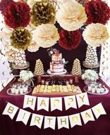 burgundy gold birthday party decorations: elegant and chic fall celebration 🎉 set for women, including tissue pom poms, happy birthday banner, and more! logo