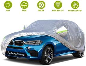 img 4 attached to 🚗 Universal Full Car Covers for SUVs - 4 Layers, All Weather Waterproof, UV Protection, Windproof, Rain Dust Scratch Snow Car Cover - Fits Large SUVs (190’’-201’’)