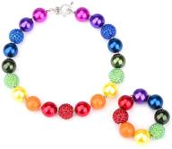 🌈 rainbow fashion beads and bracelet set with gift box - bling bling chunky bubblegum necklace for baby girls logo