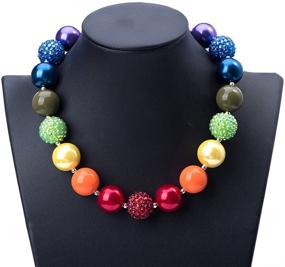 img 3 attached to 🌈 Rainbow Fashion Beads and Bracelet Set with Gift Box - Bling Bling Chunky Bubblegum Necklace for Baby Girls