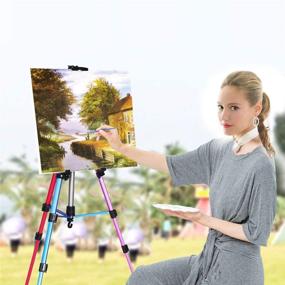 img 3 attached to 🎨 Adjustable Aluminum Metal Tripod Display Easel 20 to 61 inch - Artist Easel Stand with Portable Bag for Floor Desktop Beach Painting, Mixed Color