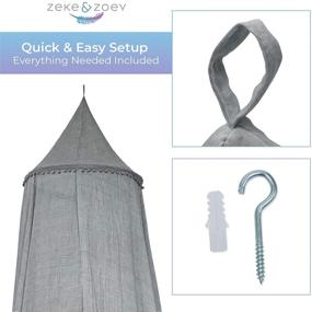 img 2 attached to 🏕️ Zeke and Zoey Grey Bed Canopy with Pom Poms - Hideaway Tent Canopies for Kids' Rooms, Beds or Cribs. Nursery Decoration with Sheer Flowing Drapes - Perfect for Play, Reading, and Creating a Cozy Space in Grey