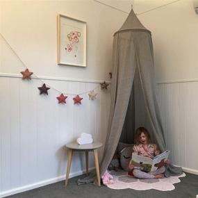 img 3 attached to 🏕️ Zeke and Zoey Grey Bed Canopy with Pom Poms - Hideaway Tent Canopies for Kids' Rooms, Beds or Cribs. Nursery Decoration with Sheer Flowing Drapes - Perfect for Play, Reading, and Creating a Cozy Space in Grey