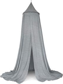 img 4 attached to 🏕️ Zeke and Zoey Grey Bed Canopy with Pom Poms - Hideaway Tent Canopies for Kids' Rooms, Beds or Cribs. Nursery Decoration with Sheer Flowing Drapes - Perfect for Play, Reading, and Creating a Cozy Space in Grey