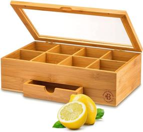 img 4 attached to Bamboo Tea Box Organizer with Slide-Out Drawer & Acrylic Window - Premium Wood 🍵 Chest for Teabag Storage and Freshness - Ideal Countertop and Cabinet Organization (Teabags Not Included)