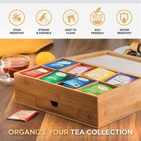 img 1 attached to Bamboo Tea Box Organizer with Slide-Out Drawer & Acrylic Window - Premium Wood 🍵 Chest for Teabag Storage and Freshness - Ideal Countertop and Cabinet Organization (Teabags Not Included)