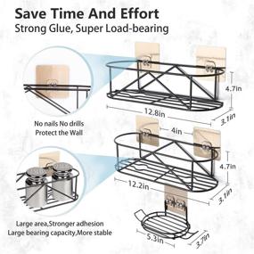 img 1 attached to 🚿 Душевая корзина органайзер Ekero - нержавеющая полка для душа, настенная душевая корзина с клеем, держатель для мыла и крючки - решение для хранения в ванной комнате и на кухне, 3 штуки в черном цвете