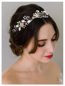 img 3 attached to Bohemian Headpiece with Crystal Pearl Hair Vine - SWEETV Gold Wedding Headband Flower Halo Hair Accessories for Bridal Hair Pieces