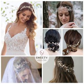 img 1 attached to Bohemian Headpiece with Crystal Pearl Hair Vine - SWEETV Gold Wedding Headband Flower Halo Hair Accessories for Bridal Hair Pieces