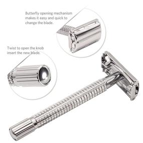 img 3 attached to WEISHI Chrome Butterfly Safety Razor Kit: Long Handle Double 🪒 Edge Razor with H3 Holder Set (1 Razor, Stand &amp; 10pcs Blades)