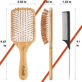 img 1 attached to Bamboo Hair Brush and Detangling Comb Set: Eco-Friendly Haircare for Healthy, Strong, and Silky Hair