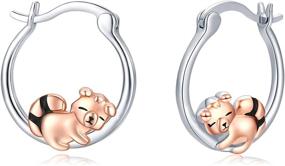 img 4 attached to Sterling Silver Raccoon Earrings, Red Panda Hoop Earrings for Girls with 🦝 Sensitive Ears - Hypoallergenic Raccoon Jewelry, Perfect Christmas Gifts for Women and Daughters