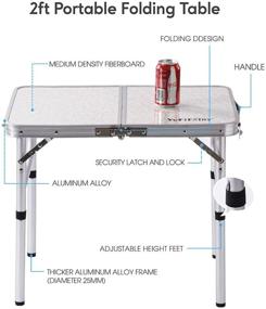 img 2 attached to 🏕️ Camp Field Folding Table Small, Lightweight Aluminum Dining Table with Adjustable Height Legs - Indoor/Outdoor Portable Table for Picnic Camping - 24''L x 16''W - 2-Feet (2 Heights: 10"/19")