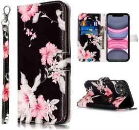 img 4 attached to JanCalm iPhone 11 Wallet Case: Floral Pattern PU Leather with Wrist Strap, Card/Cash Slots, Stand Feature and Flip Cover – Black/Flower