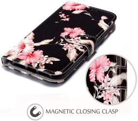 img 1 attached to JanCalm iPhone 11 Wallet Case: Floral Pattern PU Leather with Wrist Strap, Card/Cash Slots, Stand Feature and Flip Cover – Black/Flower