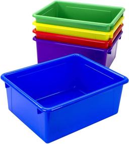 img 2 attached to 5-Pack Storex Letter Size Deep Storage Tray – Non-Snap Lid Organizer Bin for Classroom, Office, and Home in Assorted Colors (62542U05C)