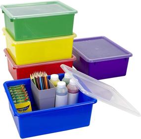img 3 attached to 5-Pack Storex Letter Size Deep Storage Tray – Non-Snap Lid Organizer Bin for Classroom, Office, and Home in Assorted Colors (62542U05C)