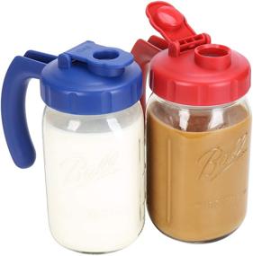 img 4 attached to Transform Your Mason Jar into a Pitcher: 2 Pack Wide Mouth Lids with Handle, Airtight Seal & Easy Pouring