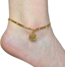 img 3 attached to 👣 Women's Figaro Link Initial Anklet Bracelet – 14k Gold Plated Letter Anklets