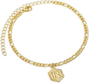 img 4 attached to 👣 Women's Figaro Link Initial Anklet Bracelet – 14k Gold Plated Letter Anklets