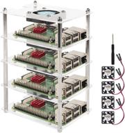 elevate your raspberry pi cluster: eau 4-slot stackable case for raspberry pi 4 and 3b+/3/2 model b – clear acrylic case with cooling fan and 4 layers pi rack logo